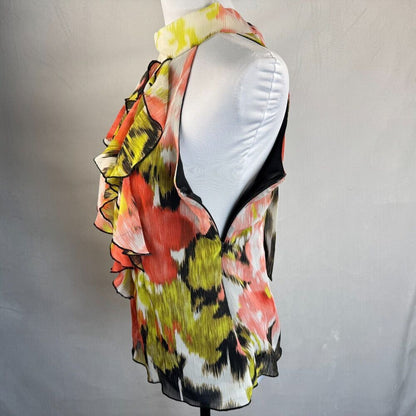 BCX Halter Top Sz S Multicolor Lined Ruffled Front Sleeveless