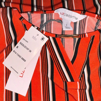 Liz Claiborne Ladies Blouse Sz S Career Vertical Stripe Cap Sleeve