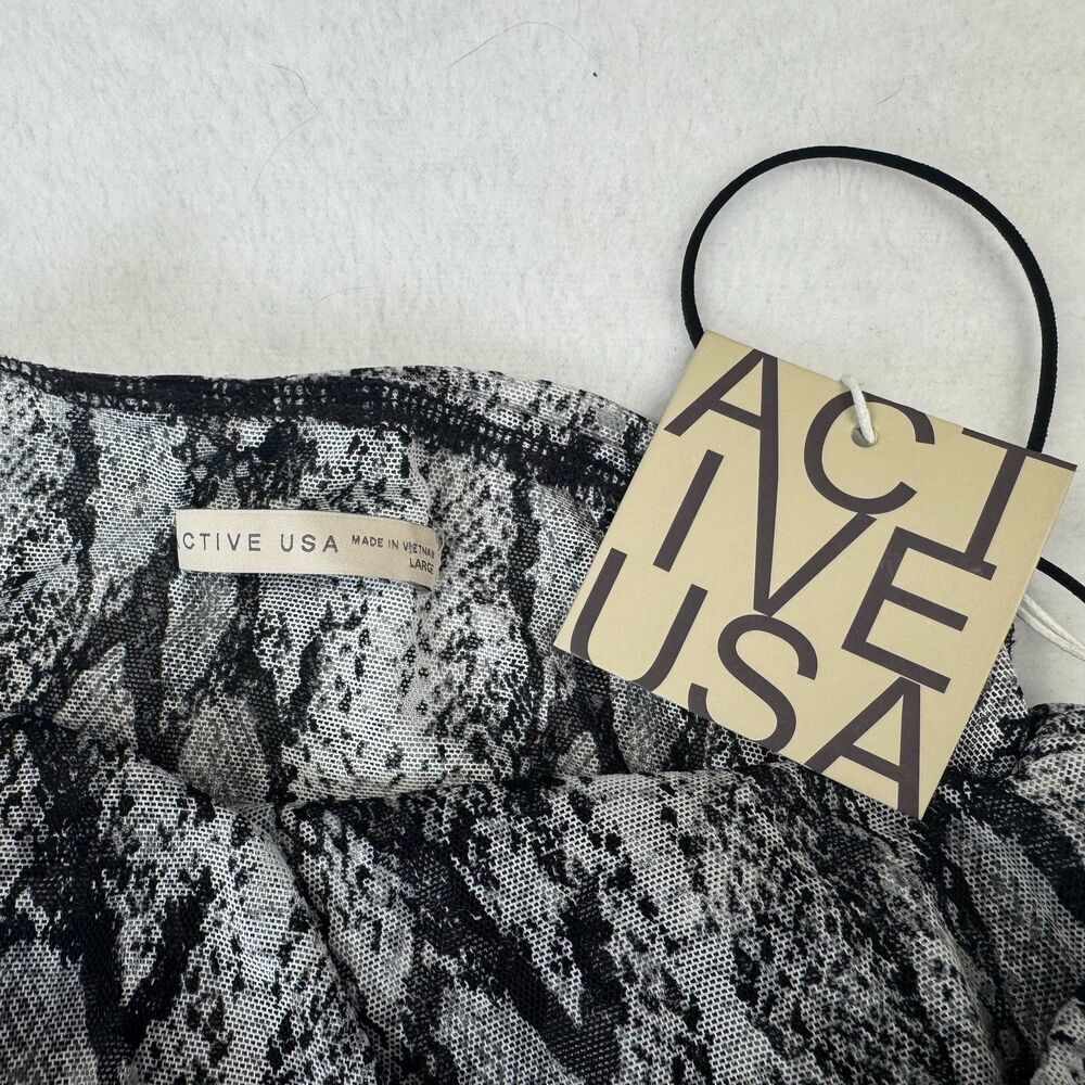 Active USA Crop Top Sz L NWT Mesh Snake Print Spaghetti Straps Elastic Stretch