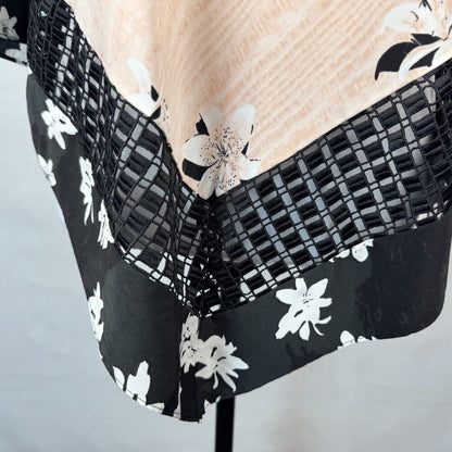 Alfani Women Sz PS Asymmetrical Top Floral Print Crochet Trim Round 3/4 sleeve