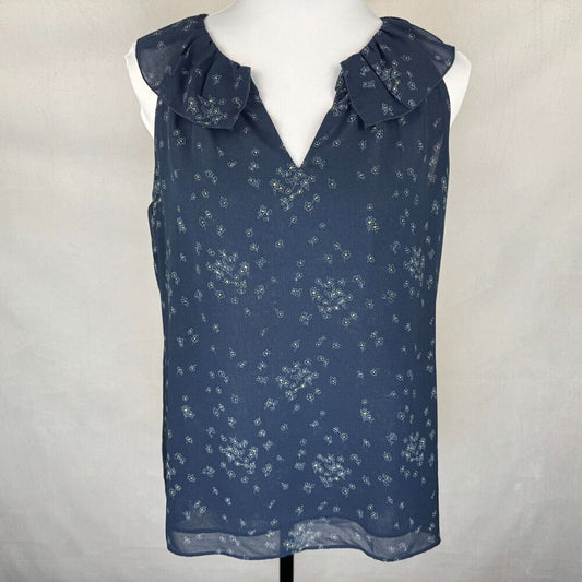Cabi Sheer Top Sz S Navy Blue Floral V Neck Sleeveless Blouse layered