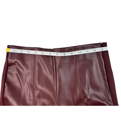 ANN TAYLOR Pant Sz 4 Burgundy Pant Front Panel Faux Leather Side zip