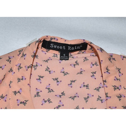 Sweet Rain Top Peach and purple flowers - Sleeveless Blouse - Size S
