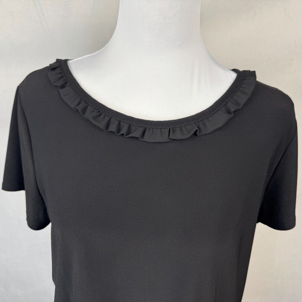 CeCe Women Blouse Sz M Black Ruffle Boat Neck Short Sleeve