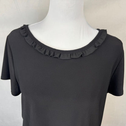 CeCe Women Blouse Sz M Black Ruffle Boat Neck Short Sleeve