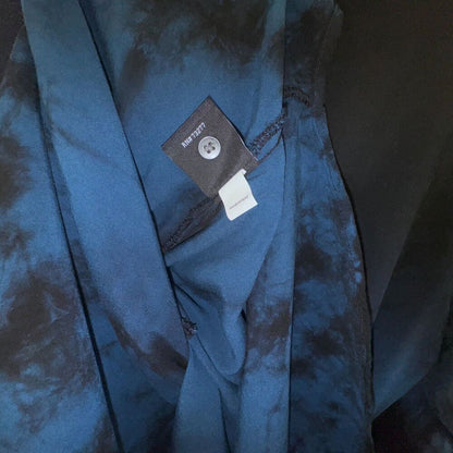 Rock & Republic Ladies Shirt Sz S Black Blue Tie-Dye 1/2 Button Roll-Tab Sleeve