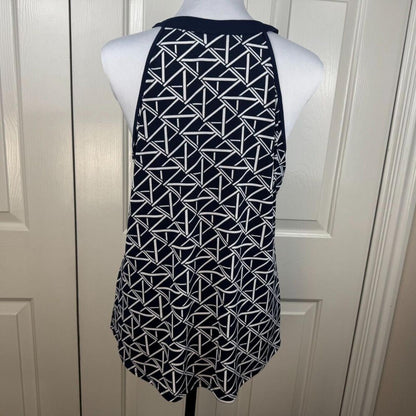 Naif Women Halter Top Size M Navy White Geometric Print Sleeveless Zip Front