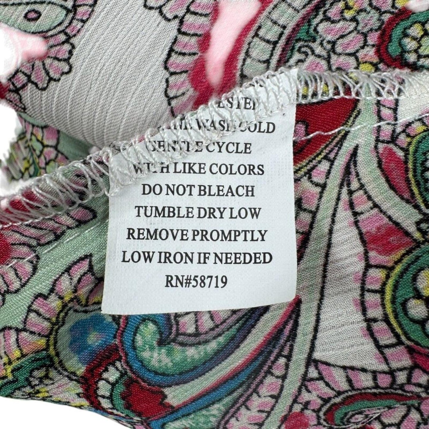 NY Collection Women's Top Sz S Sheer Ivory Paisley Print Scoop Neck 3/4 sleeve