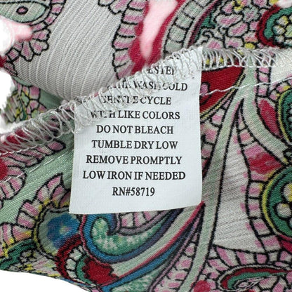 NY Collection Women's Top Sz S Sheer Ivory Paisley Print Scoop Neck 3/4 sleeve