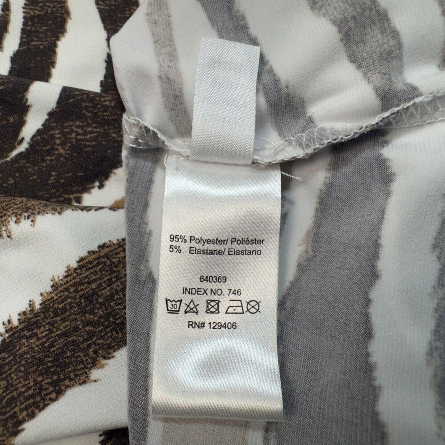 Venus  Women Top Sz M Ivory Zebra Print Square Neck Fitted Stretch Short Sleeve
