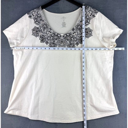 St Johns Bay Women's embellished Paisley  scoop Neck short Sleeve - Size 2X