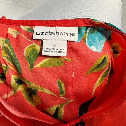 Liz Claiborne Blouse Sz S Orange Peplum Floral Sleeveless V-Neck side zipper