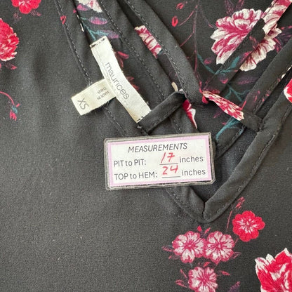 Maurices Black Floral Tank Top Sz XS Sleeveless VNeck Criss Cross Front