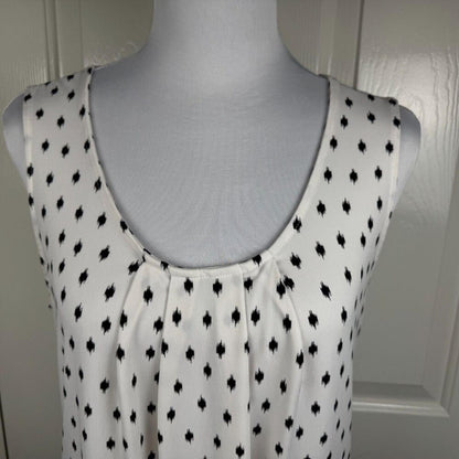Banana Republic Women Top Sz S White Black Print Scoop Pleated Neck Sleeveless