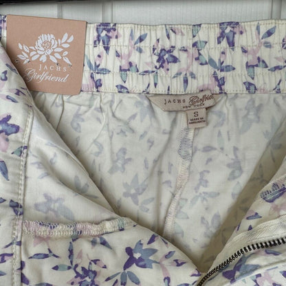 Jachs Girlfriend Women Sz S Shorts Zipper White Floral Pink Blue Printed