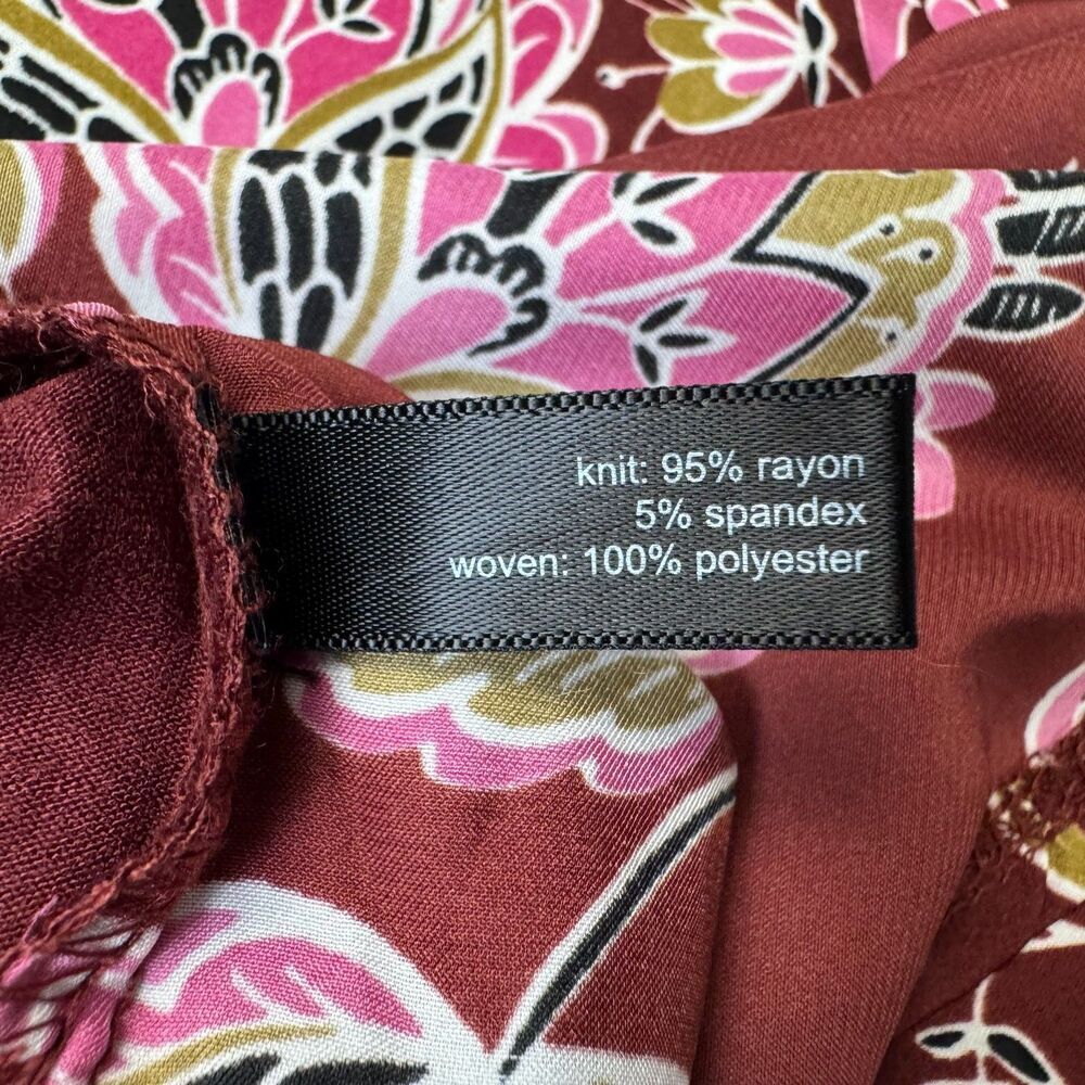 The Limited Women Sz XS NWT Burgundy Long Sleeve Floral Satin Front Knit Back