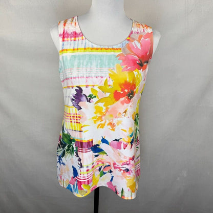 Christopher & Banks Top Sz Petite P/S Colorful Floral Round Neck Sleeveless