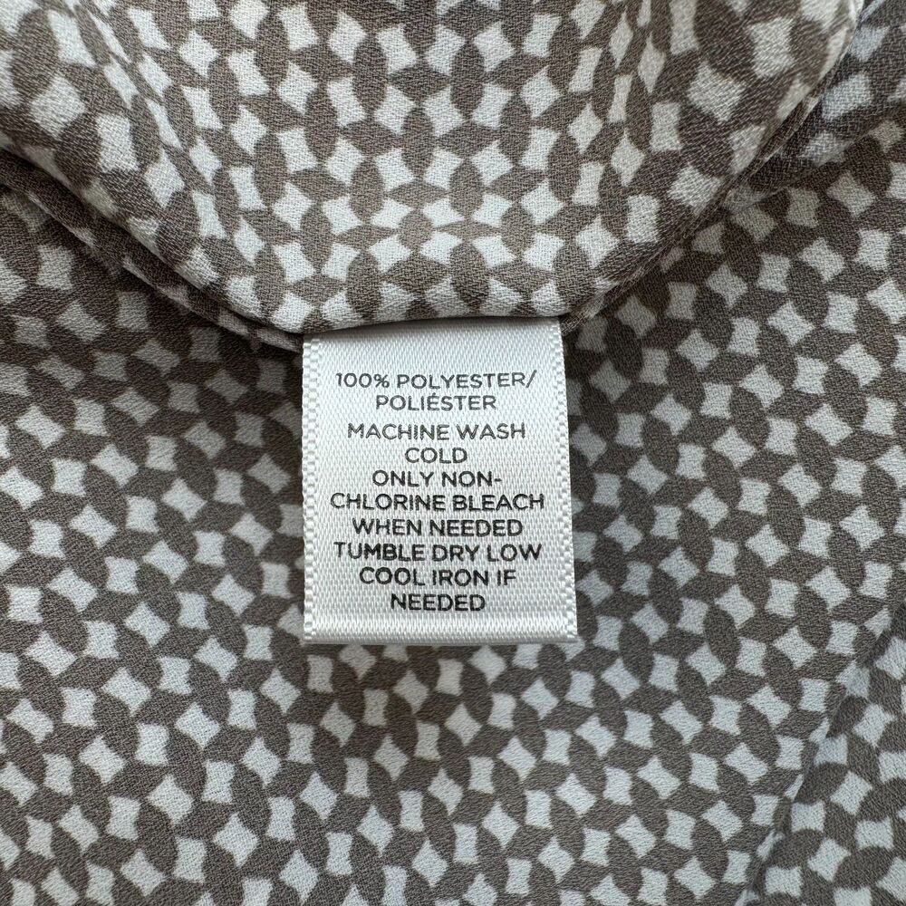 Loft Ann Taylor Top Sz XS Taupe White Print Long Tunic Sleeveless Solid Trim