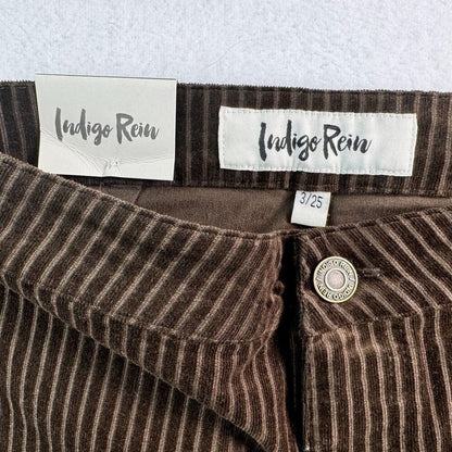 Indigo Rein Women's Skinny Pants Size 3 Brown Pinstripe Mid Rise Stretch