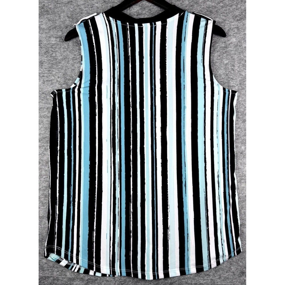 Jones New York Vertical Stripe Blouse Multicolor Sleeveless V-Neck Size M