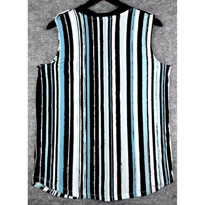 Jones New York Vertical Stripe Blouse Multicolor Sleeveless V-Neck Size M