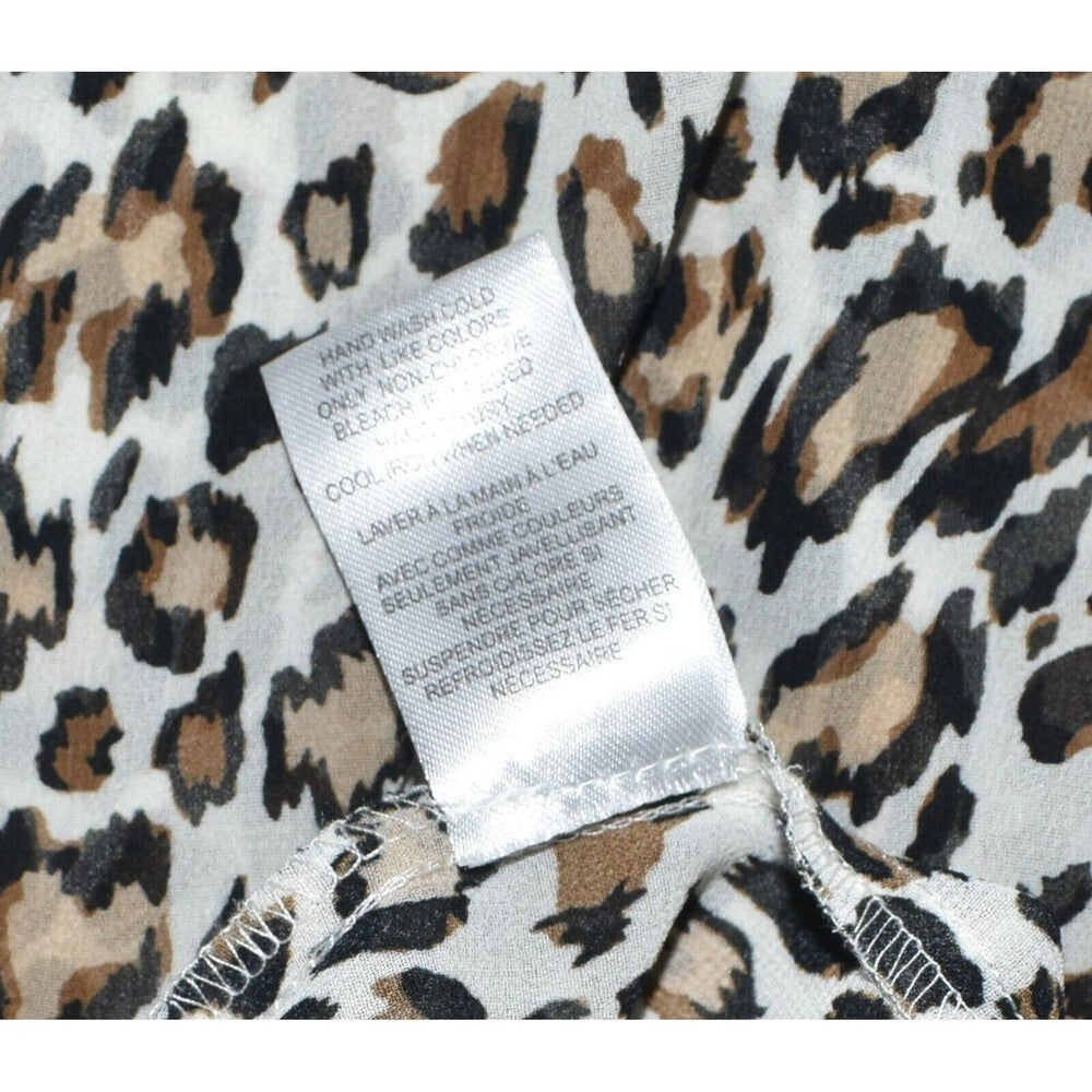DR2 Split Neck Pleated Brown Leopard Print Blouse Top Size XS