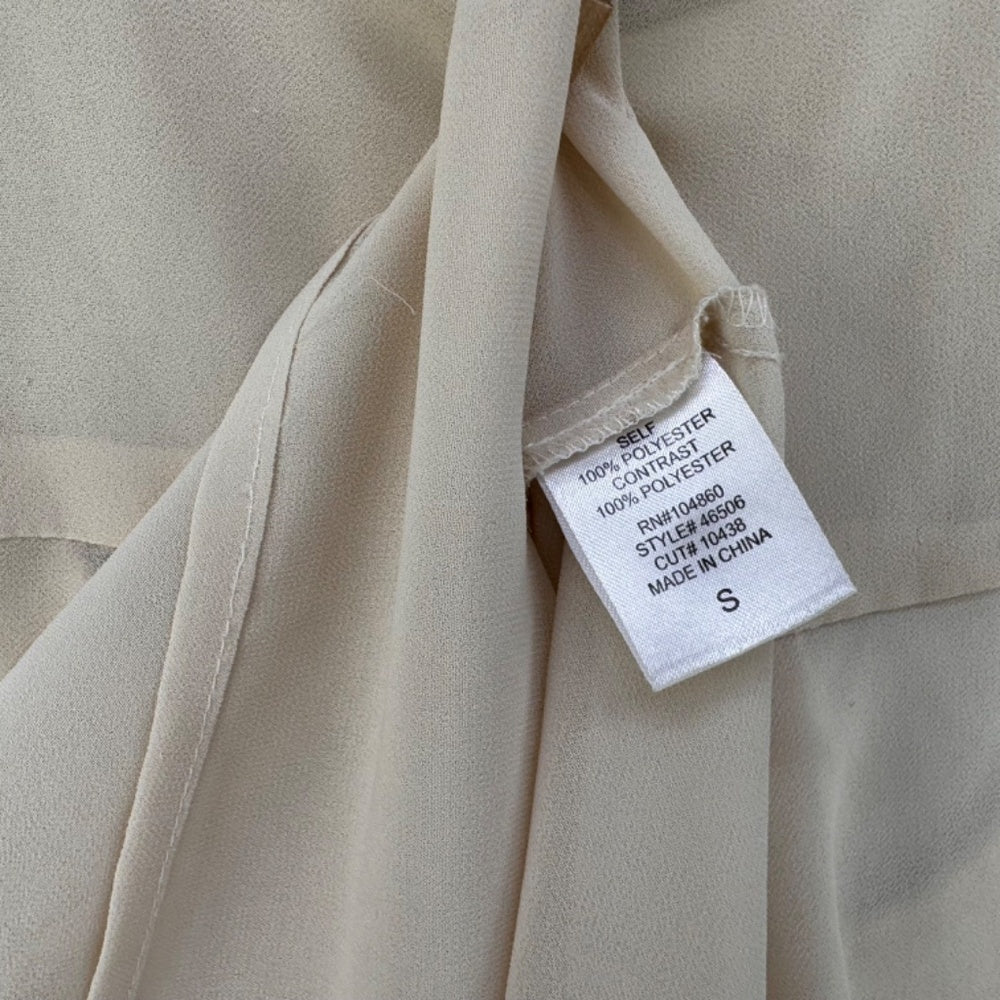 Camiseta sin mangas Chloe K para mujer, talla S, cuello redondo transparente, sin mangas, con lentejuelas color crema y dorado