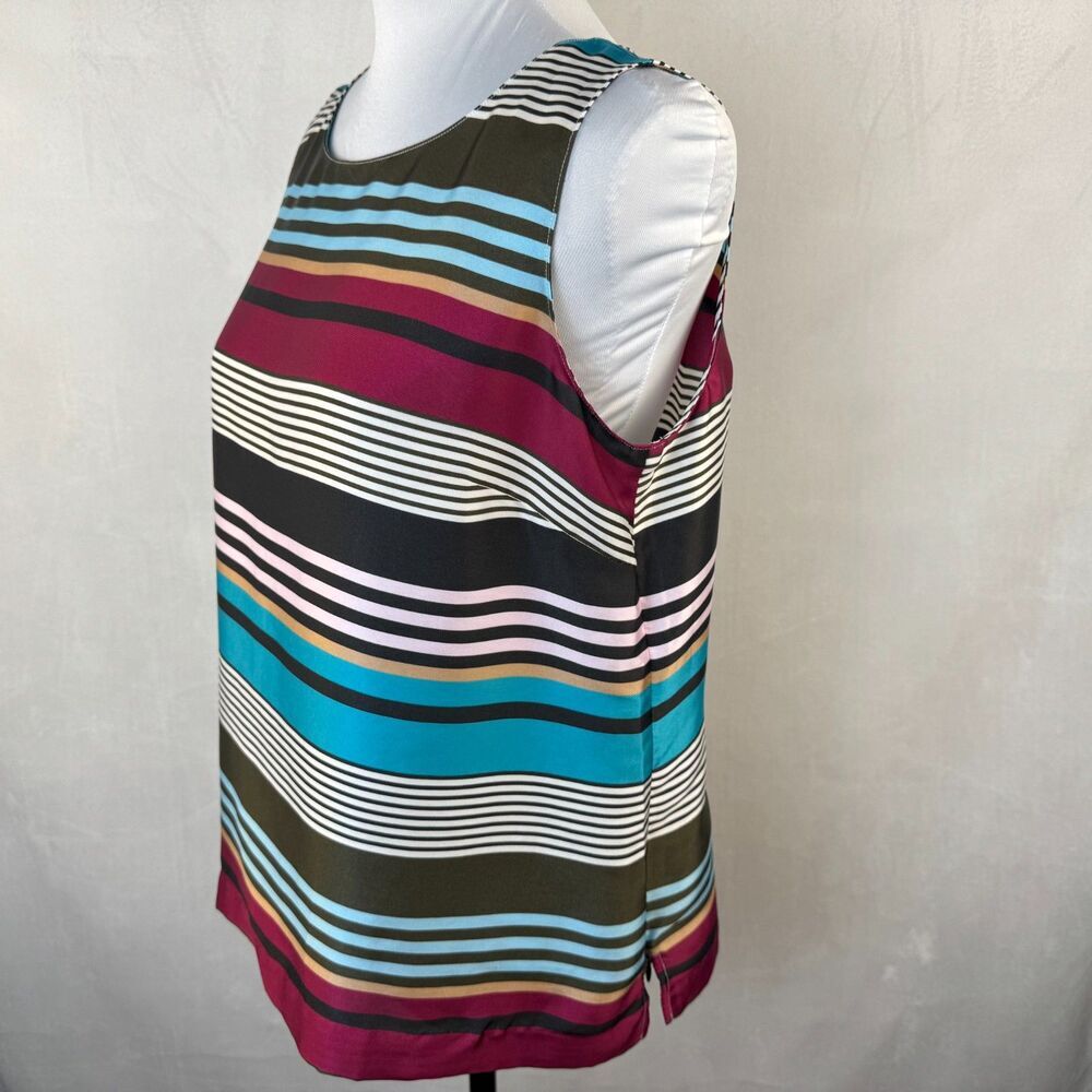 Talbots Satin Top Sz MP Boat Neck Sleeveless Striped Keyhole Side Zipper NWOT