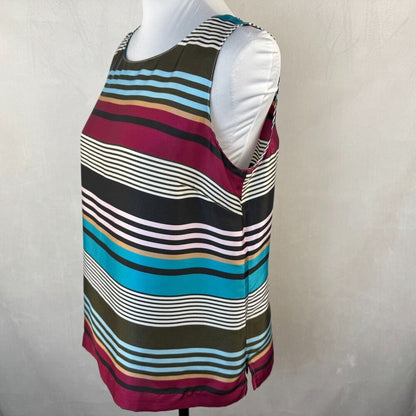 Talbots Satin Top Sz MP Boat Neck Sleeveless Striped Keyhole Side Zipper NWOT