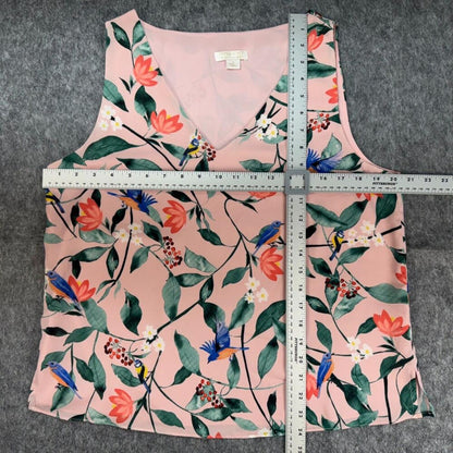 Finn & Grace Women Sz M Top Layered Pink Floral Birds Print VNeck Sleeveless