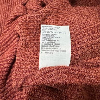 American Eagle Crop Top Sz XS Burnt Umber Ribbed Knit Button up VNeck Tie Front