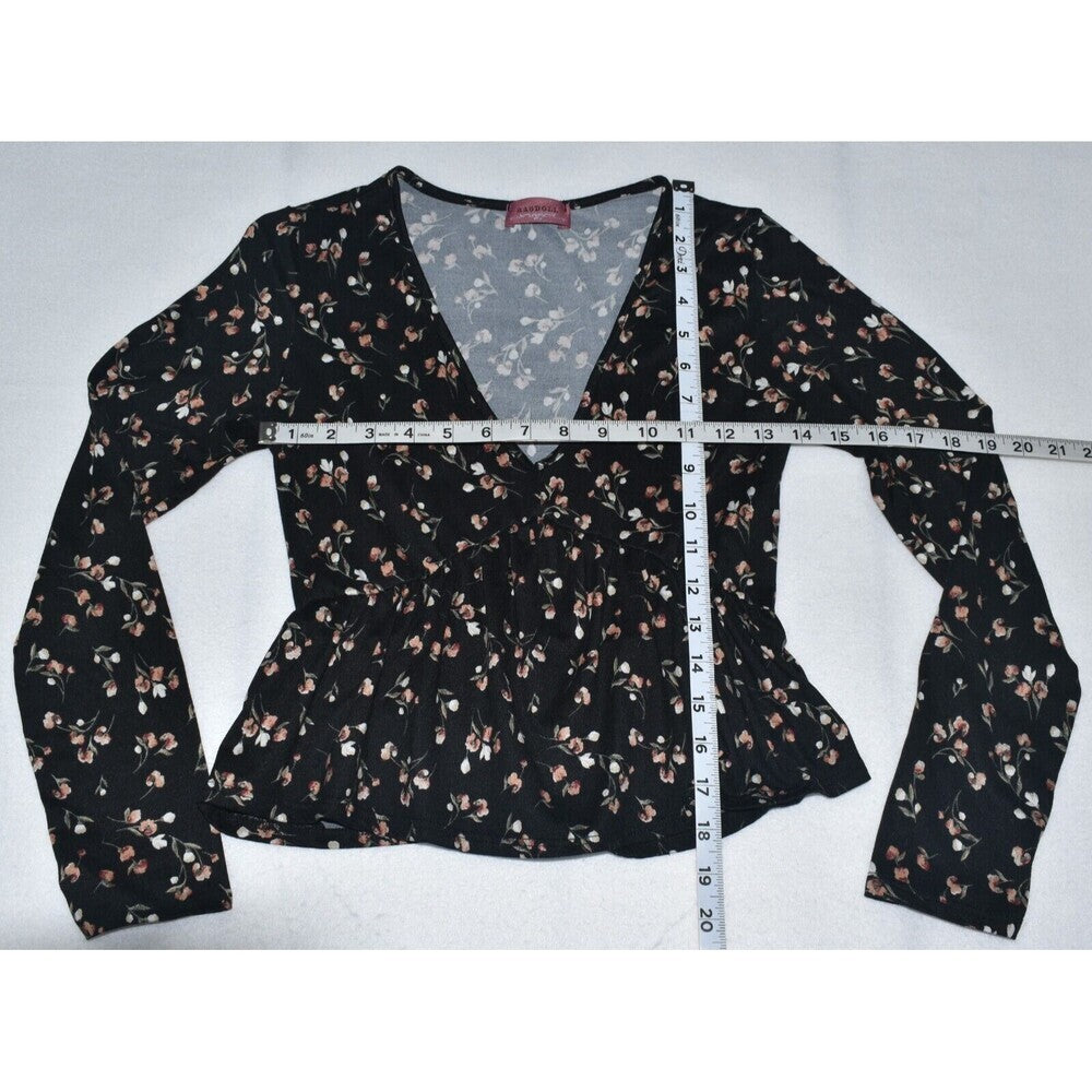 Ragdoll Y2k 90’s Sz S Crop Top Ditsy Floral Ruffle Hem Long Sleeve