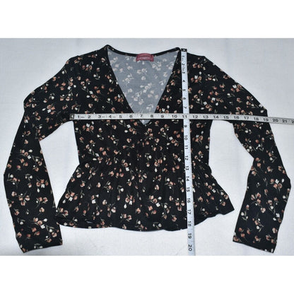Ragdoll Y2k 90’s Sz S Crop Top Ditsy Floral Ruffle Hem Long Sleeve
