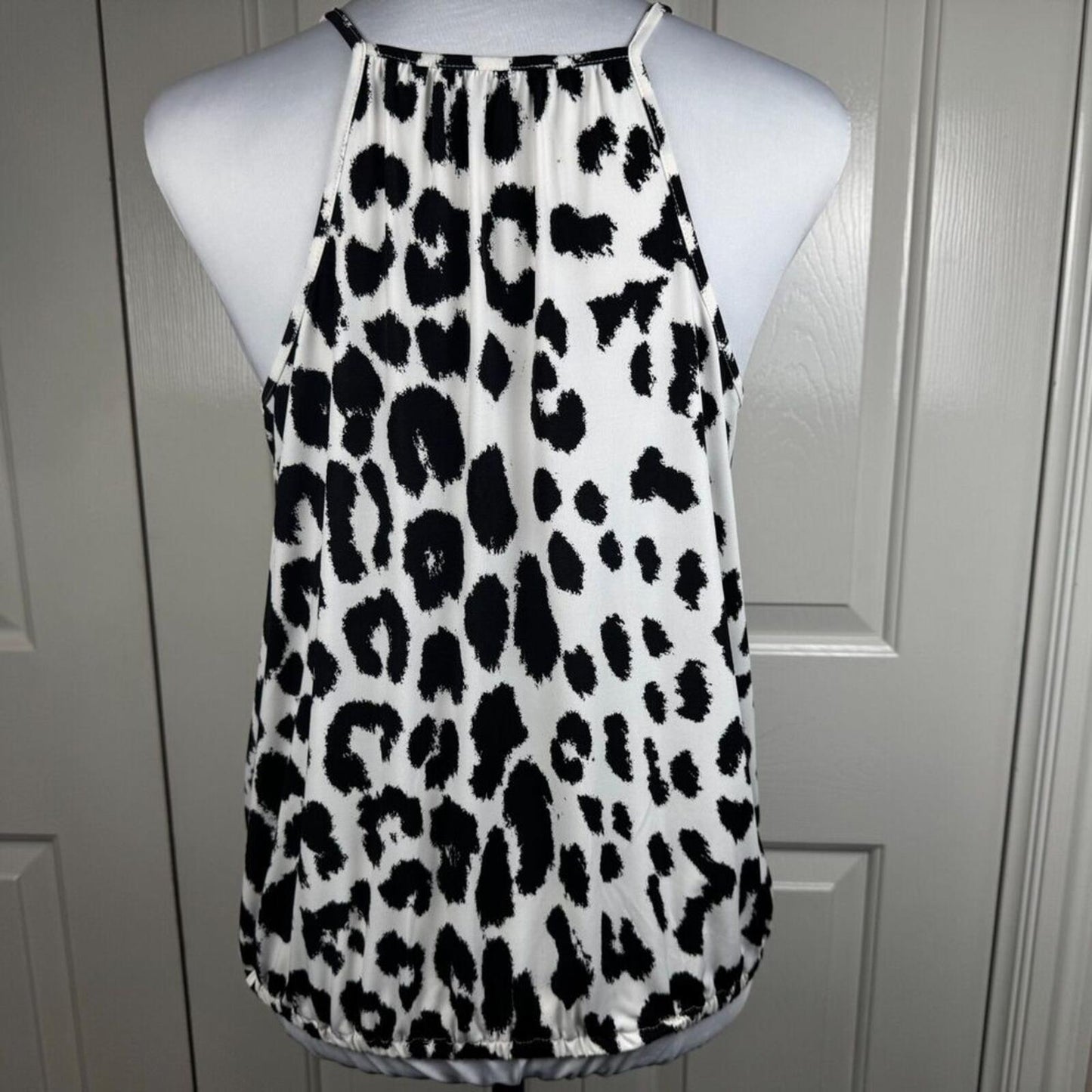 Express Women Halter Top Sz S Black Animal Print Faux Wrap VNeck Sleeveless