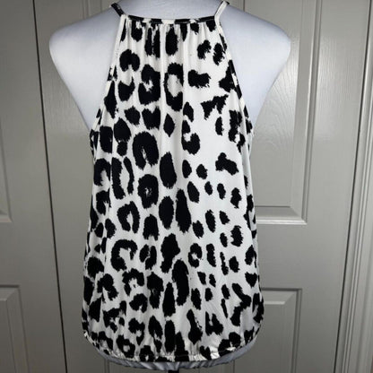Express Women Halter Top Sz S Black Animal Print Faux Wrap VNeck Sleeveless
