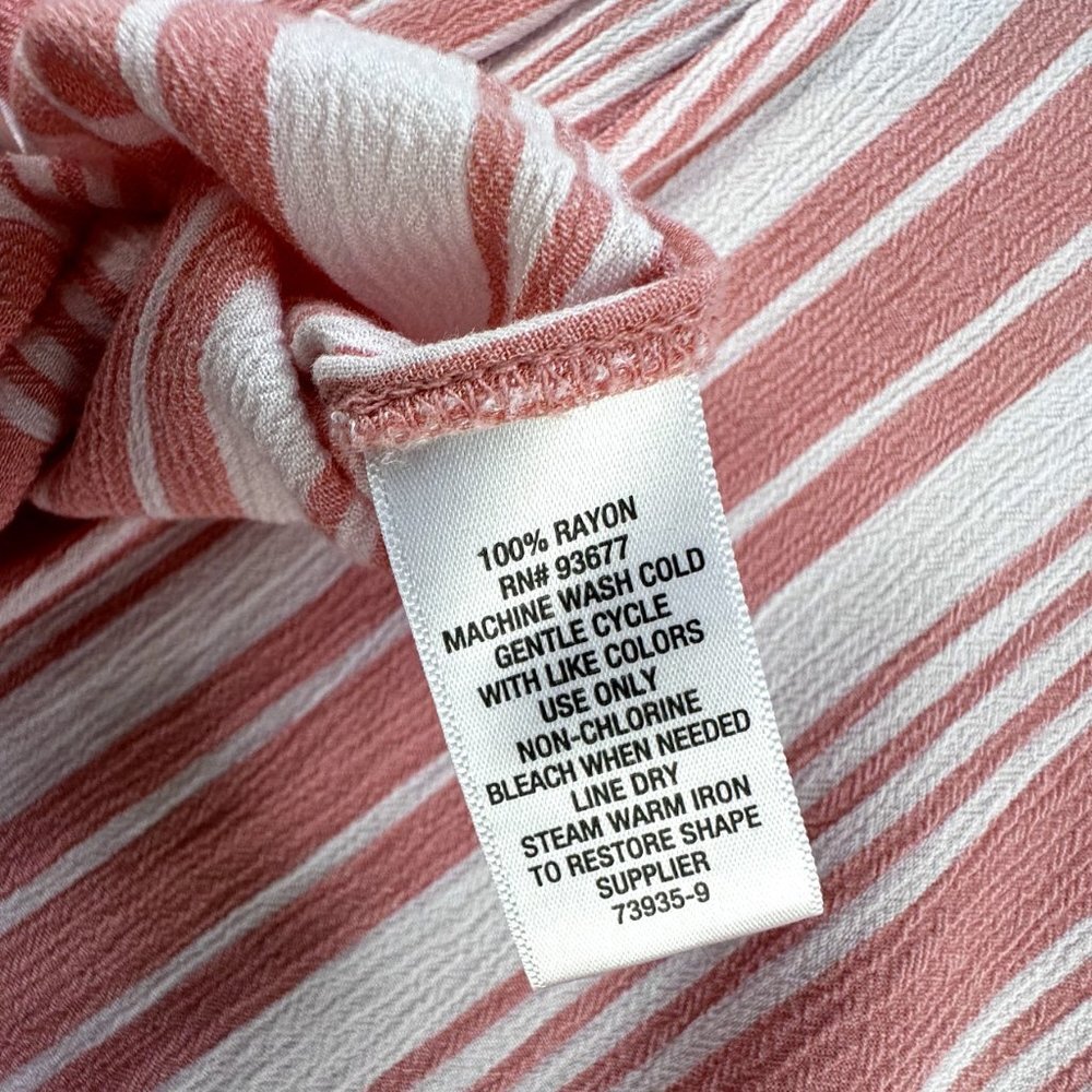 Liz Claiborne Peach/Pink Stripe Blouse cap sleeves Size Large