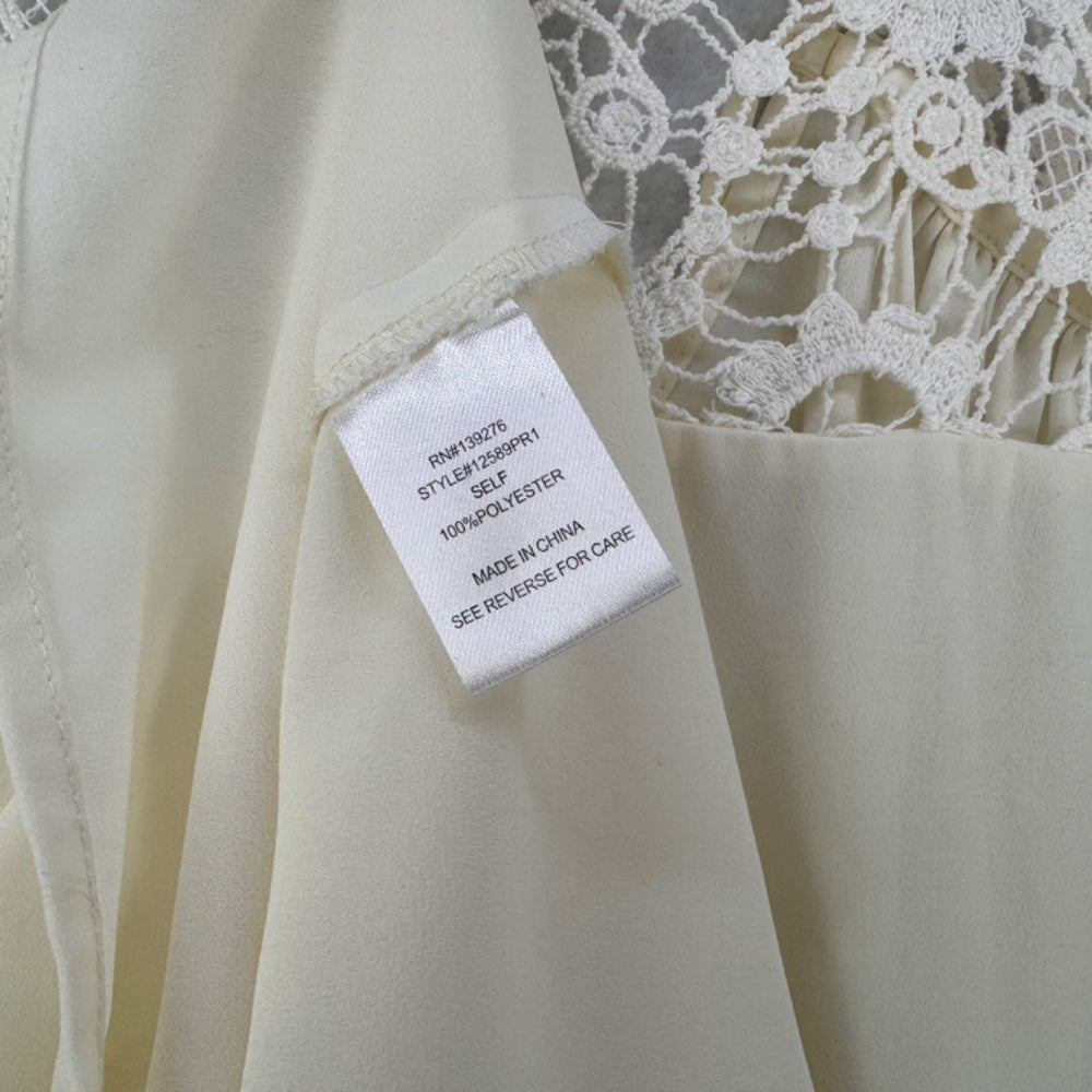Daniel Rainn Ladies Top Sz M Sheer Cream and crochet lace shoulder neckline