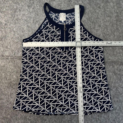Naif Women Halter Top Size M Navy White Geometric Print Sleeveless Zip Front