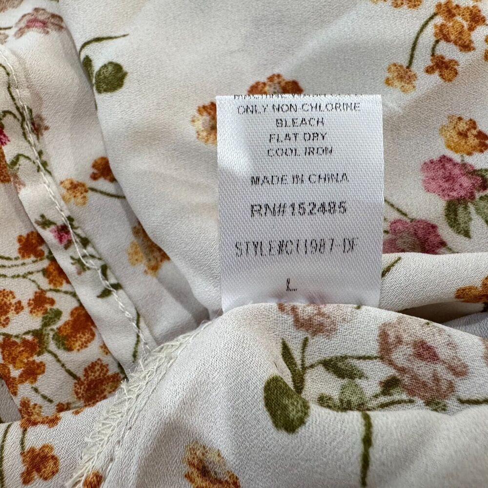 Papermoon Women Sz L Sheer Beige Floral Print Boat Neck Long Sleeve Zipper