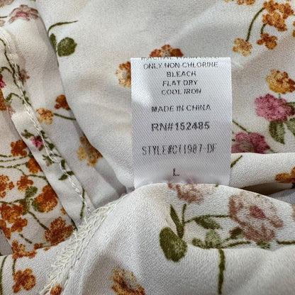 Papermoon Women Sz L Sheer Beige Floral Print Boat Neck Long Sleeve Zipper