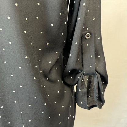 Lush Blouse Sz S Black Polka Dot White V Neck Roll Up Sleeve