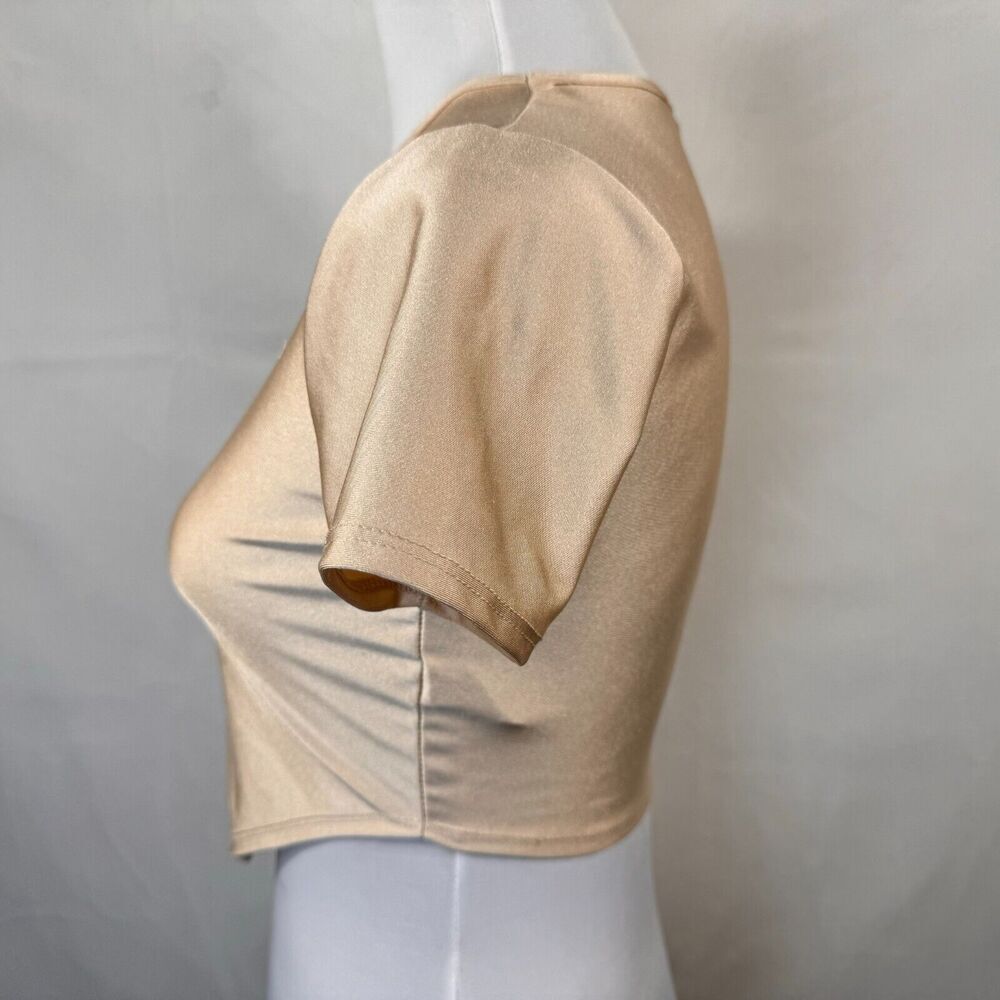 Forever 21 Stretch Crop Top Sz S solid beige short sleeve