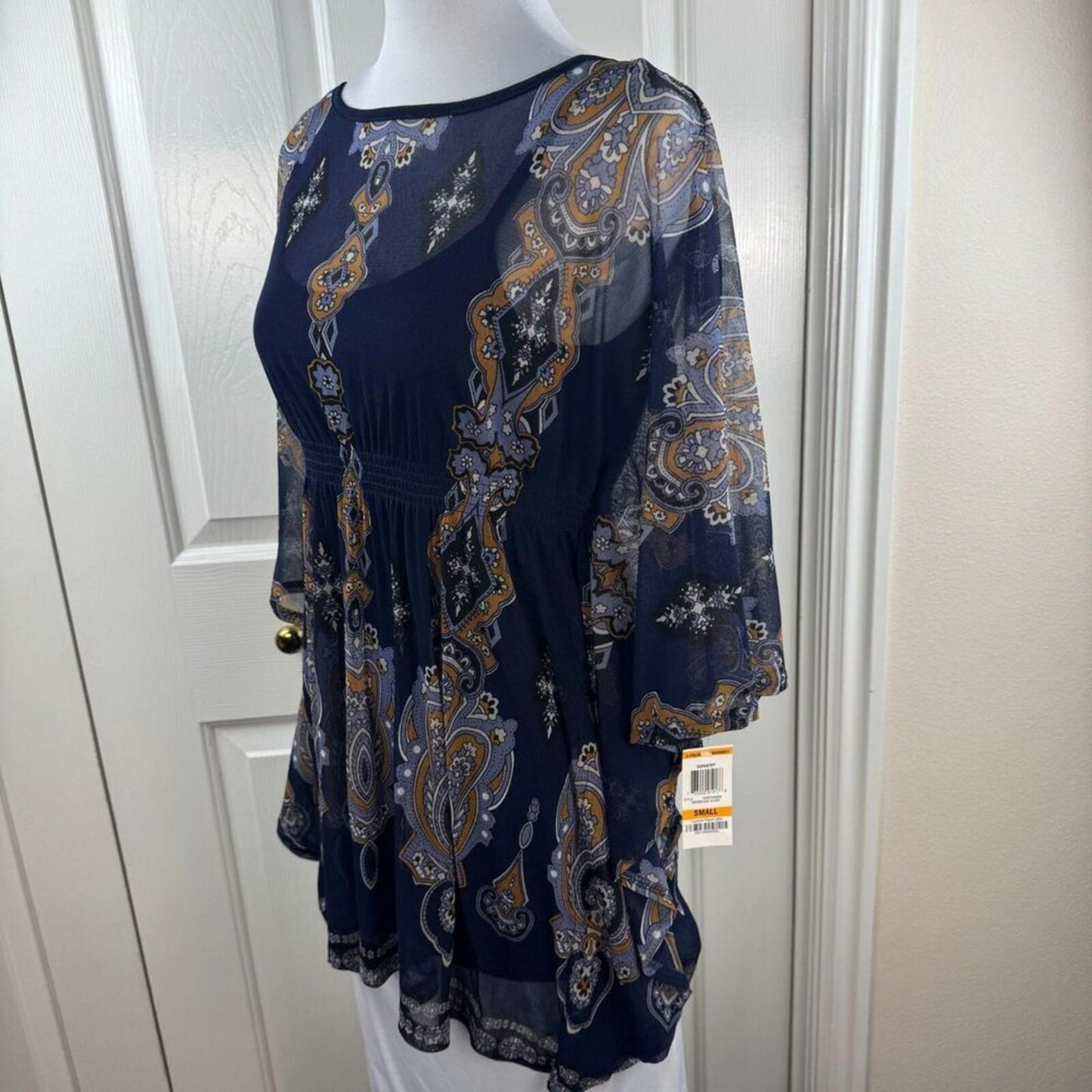 INC International Concepts S Blue Mesh Tunic Top NWT 2 Pc Lined Batwing Boho