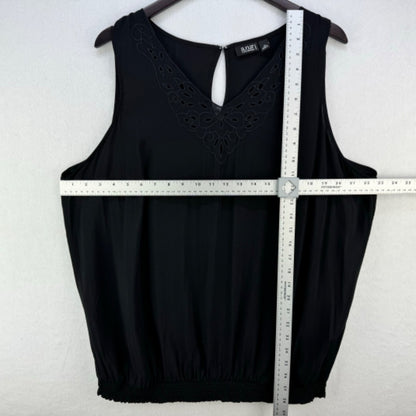 A.N.A. Top Sz 1X Black Embroidered Front sleeveless