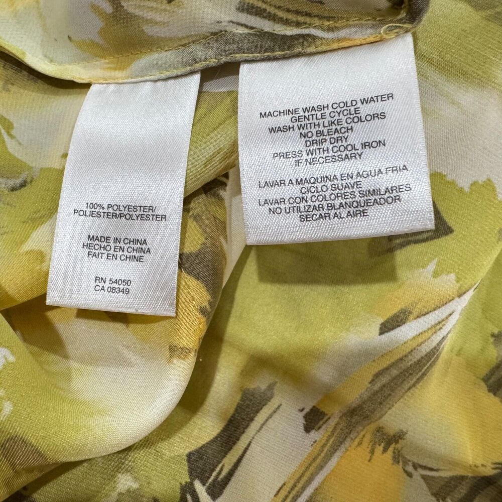 Anne Klein Blouse Sz M Yellow Ruffle VNeck Collar Sleeveless  Button Up Colorful