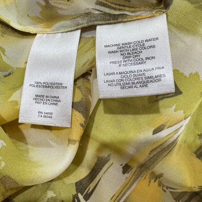 Anne Klein Blouse Sz M Yellow Ruffle VNeck Collar Sleeveless  Button Up Colorful