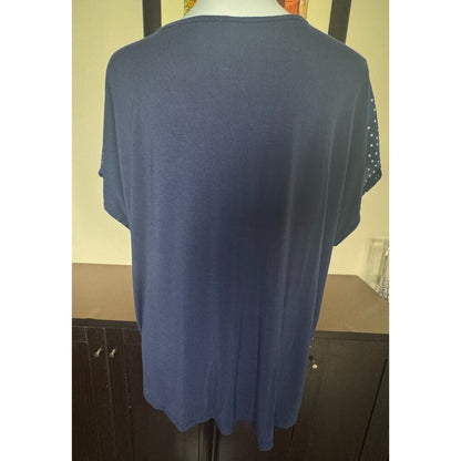 Maxine Nichols Womens Top Sz L/XL Navy Polka Dot Front Knot Round Neck