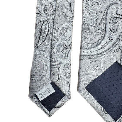 Pronto Uomo Men's Neck Tie Gray Silver Paisley Print Hand Made Silk Blend