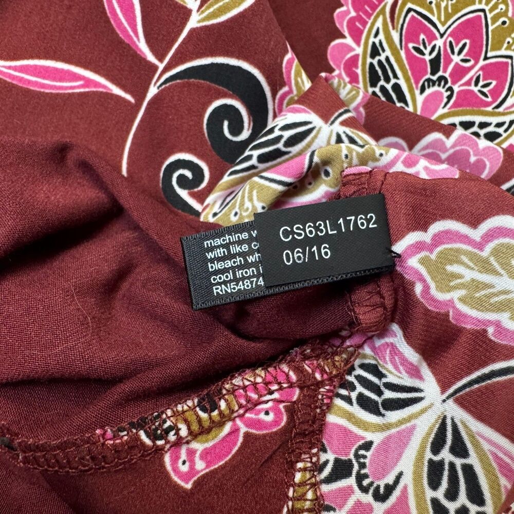 The Limited Women Sz XS NWT Burgundy Long Sleeve Floral Satin Front Knit Back