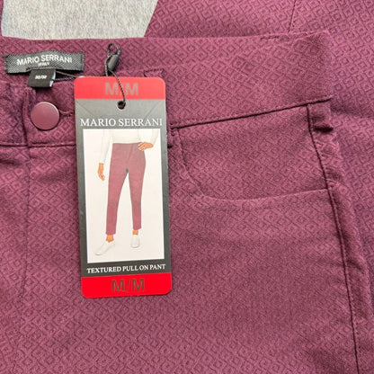 Mario Serrani Ladies Sz M Burgundy Textured Pull-On Stretch Pant NWT B2069